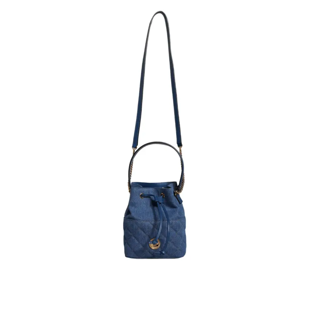 Versace Blaue gesteppte Denim Leder Crossbody Umhängetasche