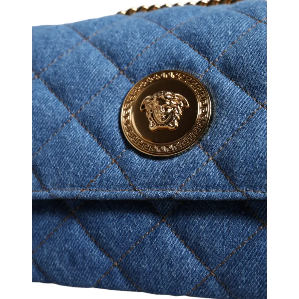 Versace Blaue gesteppte Denim Leder Crossbody Umhängetasche
