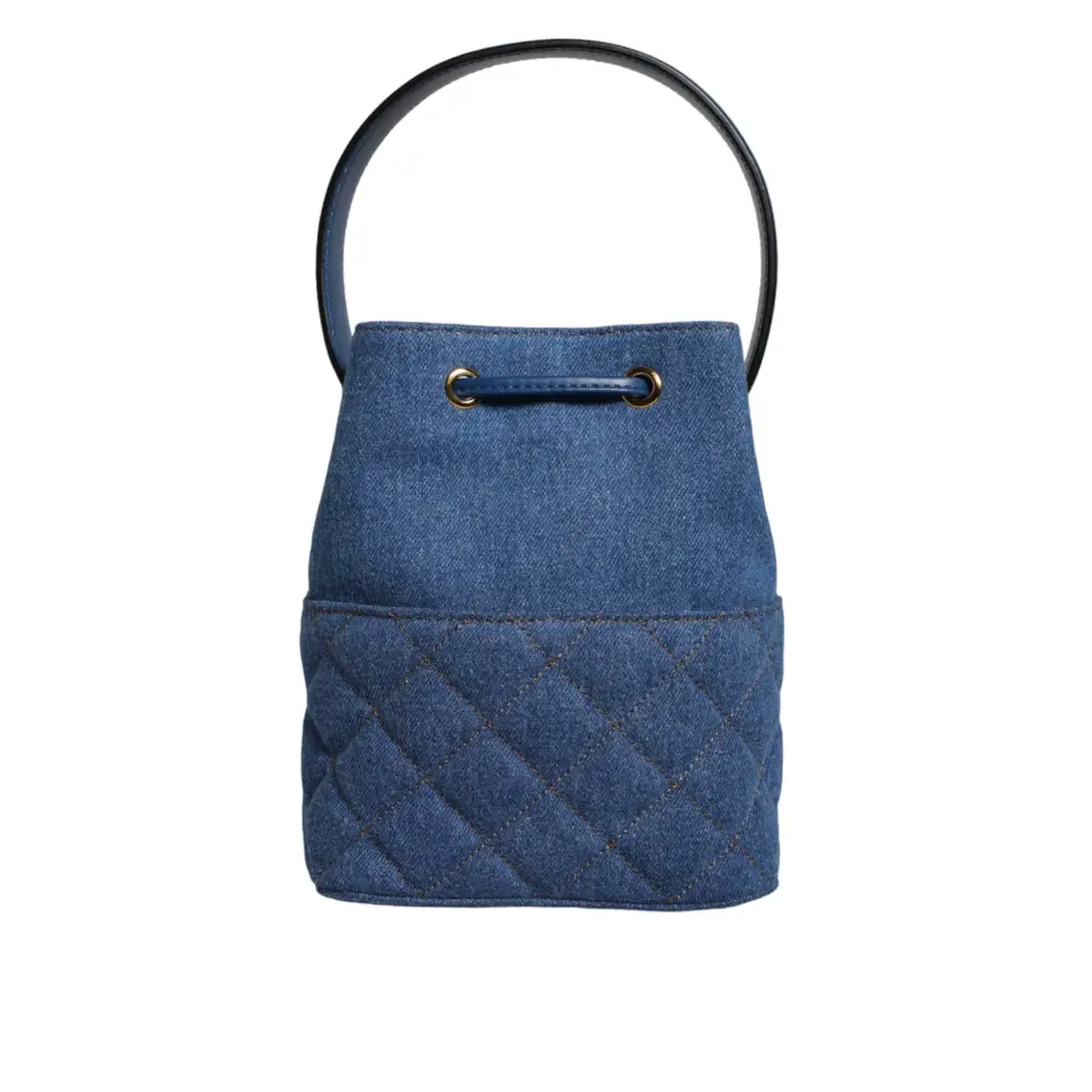 Versace Blaue gesteppte Denim Leder Crossbody Umhängetasche