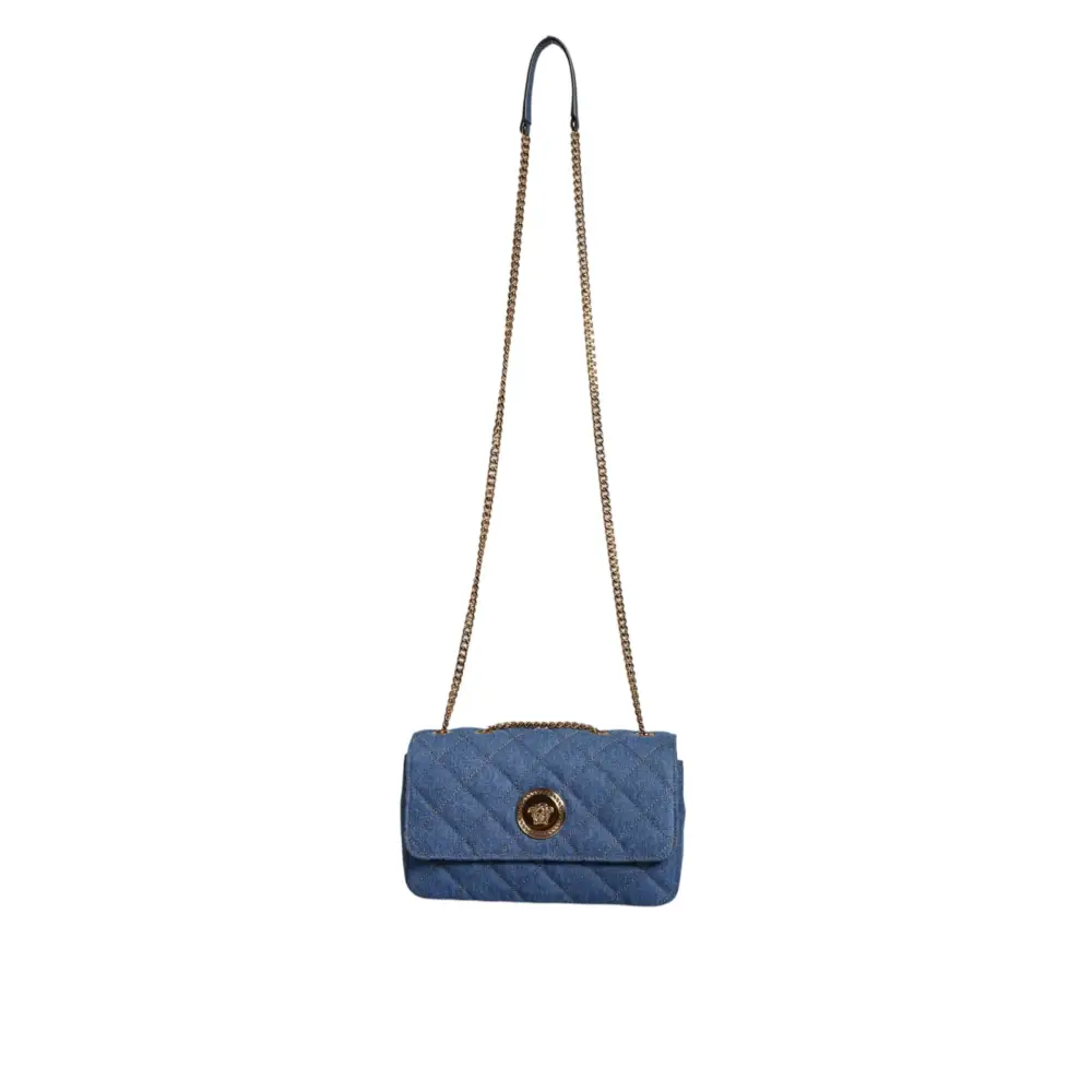 Versace Blaue gesteppte Denim Leder Crossbody Umhängetasche