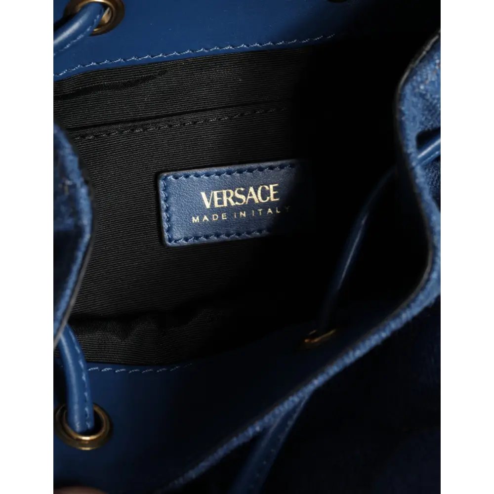 Versace Blaue gesteppte Denim Leder Crossbody Umhängetasche