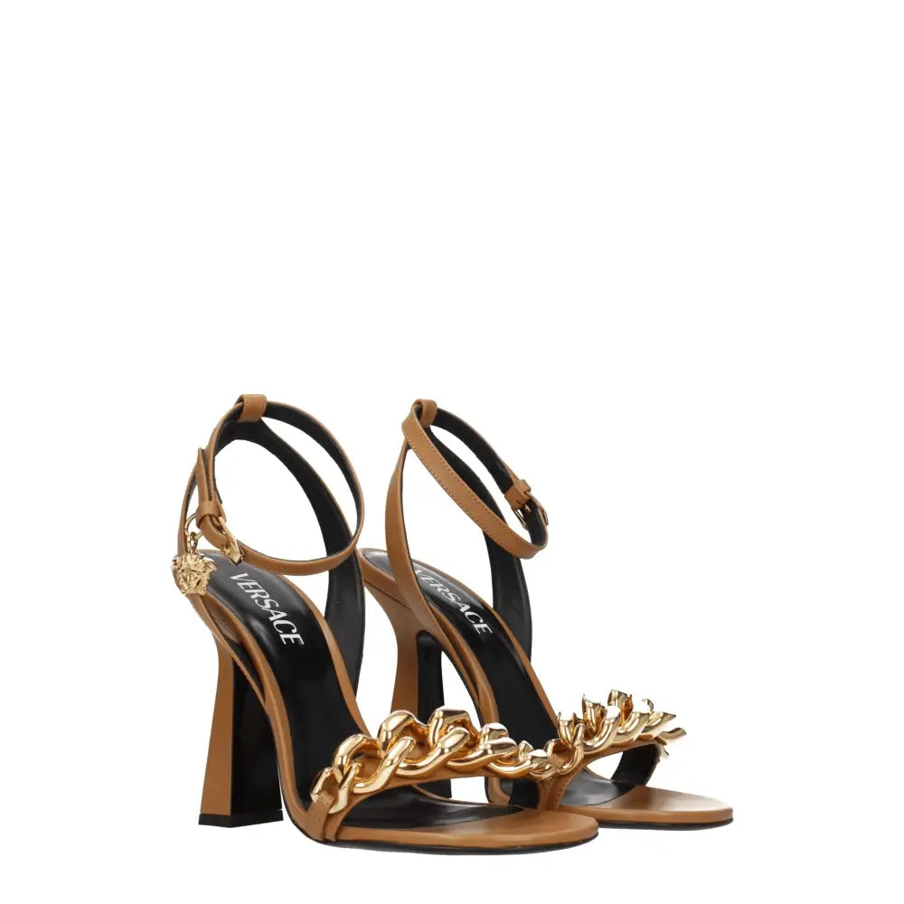 Versace Braune Leder-Stilettosandalen - EU39/US9