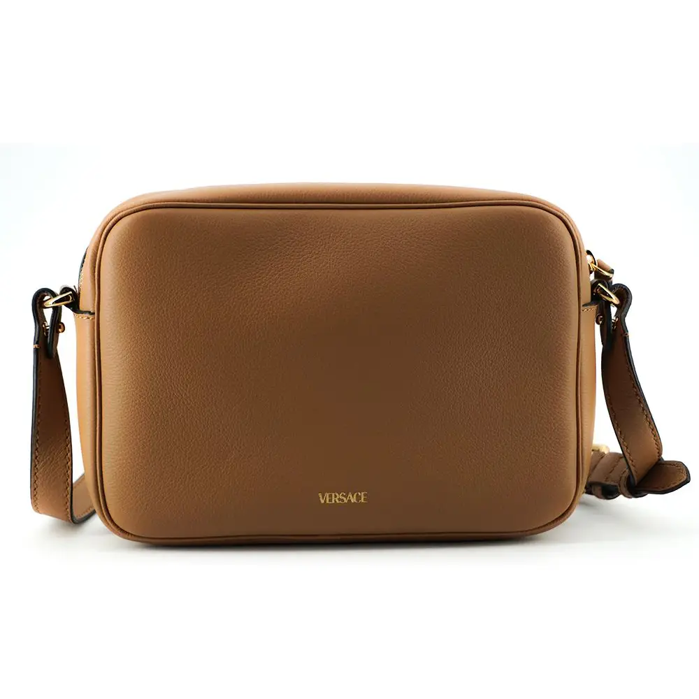 Versace Elegante braune Leder-Kameratasche Umhängetasche