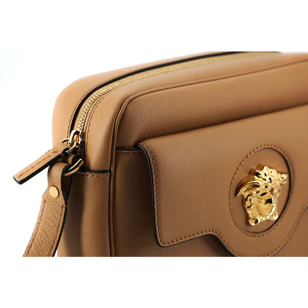 Versace Elegante braune Leder-Kameratasche Umhängetasche