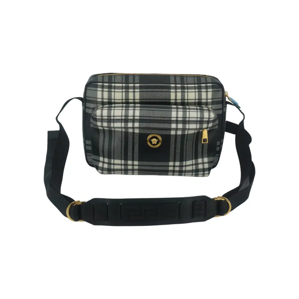 Versace Elegante graue Leder-Crossbody-Tasche