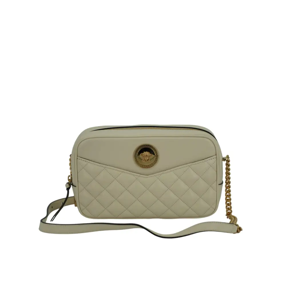 Versace Elegante Kamera-Umhängetasche aus weißem Leder