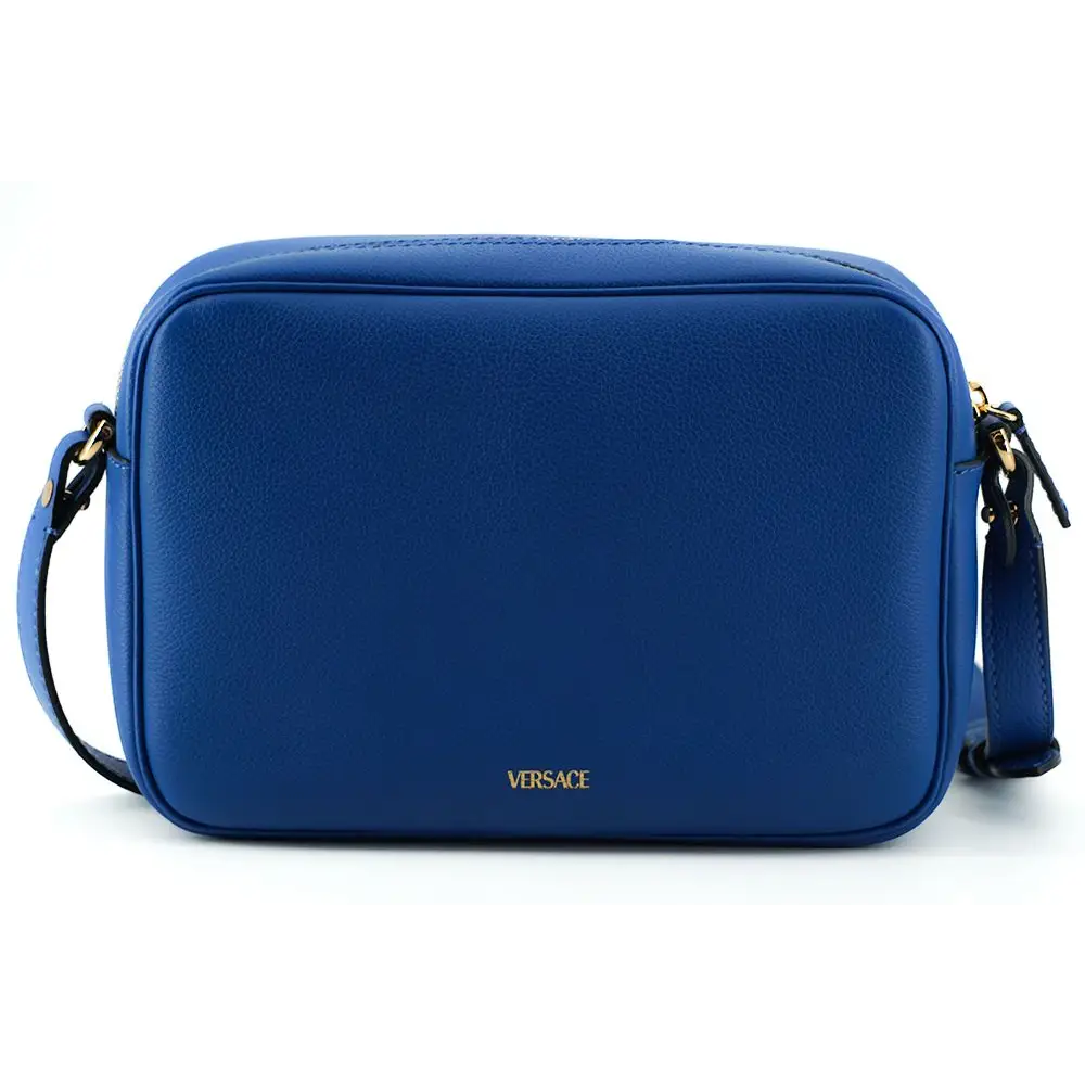 Versace Elegante Kameratasche aus blauem Kalbsleder