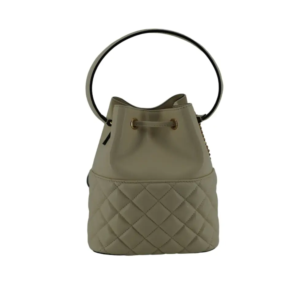 Versace Elegante kleine Eimer-Umhängetasche aus weißem Leder