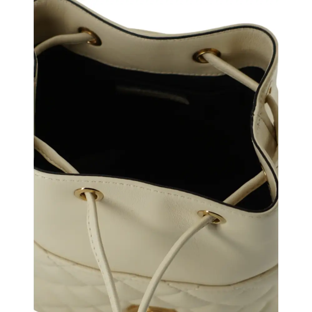 Versace Elegante kleine Eimer-Umhängetasche aus weißem Leder