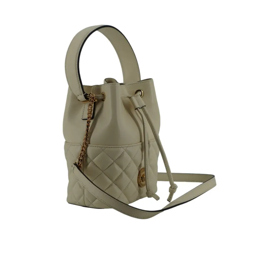 Versace Elegante kleine Eimer-Umhängetasche aus weißem Leder