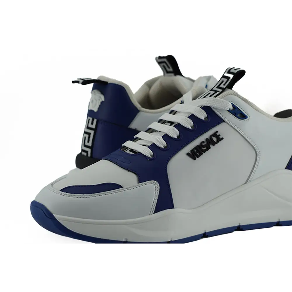 Versace Elegante Leder-Sneakers in Blau und Weiß - EU44/US11