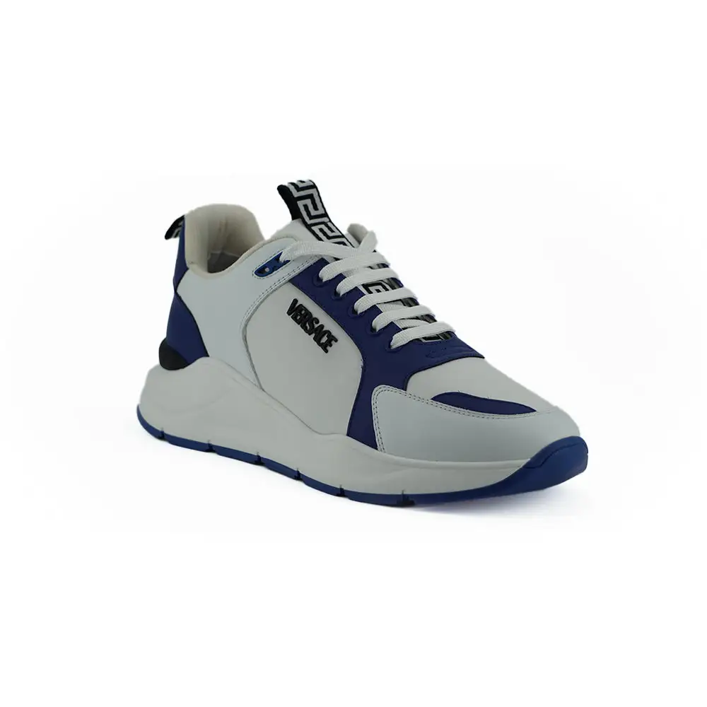 Versace Elegante Leder-Sneakers in Blau und Weiß - EU44/US11