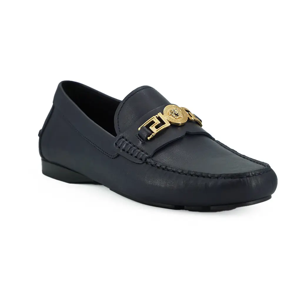 Versace Elegante marineblaue Loafers aus Kalbsleder