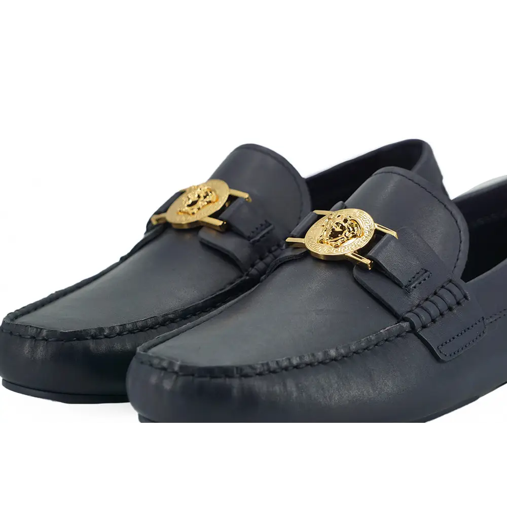 Versace Elegante marineblaue Loafers aus Kalbsleder