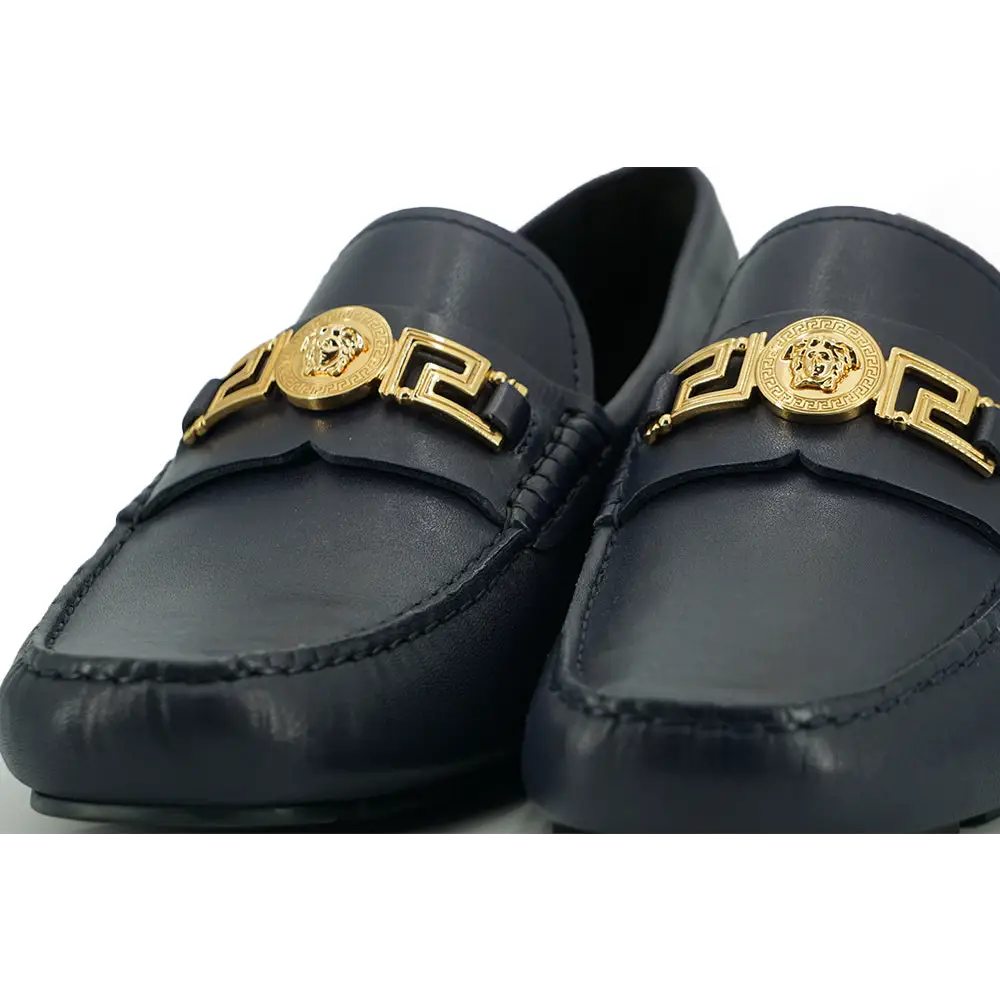 Versace Elegante marineblaue Loafers aus Kalbsleder