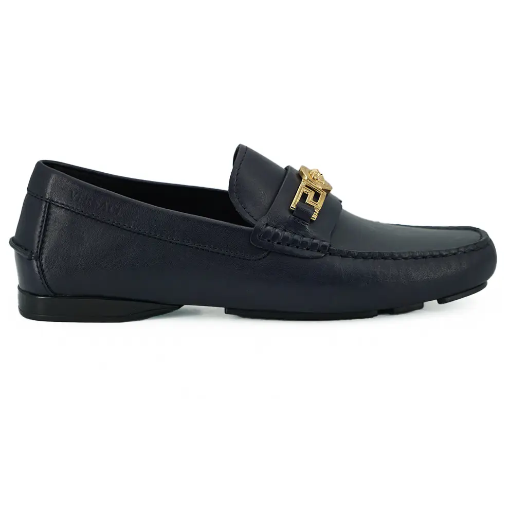 Versace Elegante marineblaue Loafers aus Kalbsleder