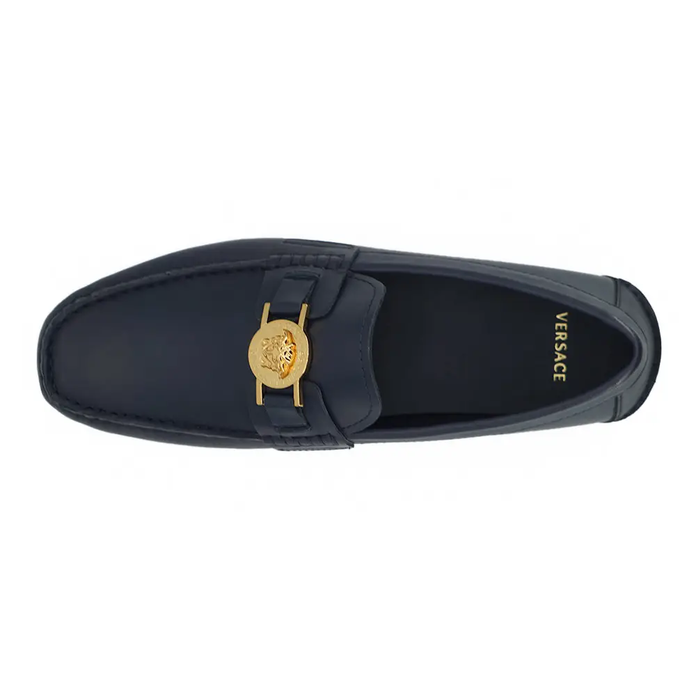 Versace Elegante marineblaue Loafers aus Kalbsleder