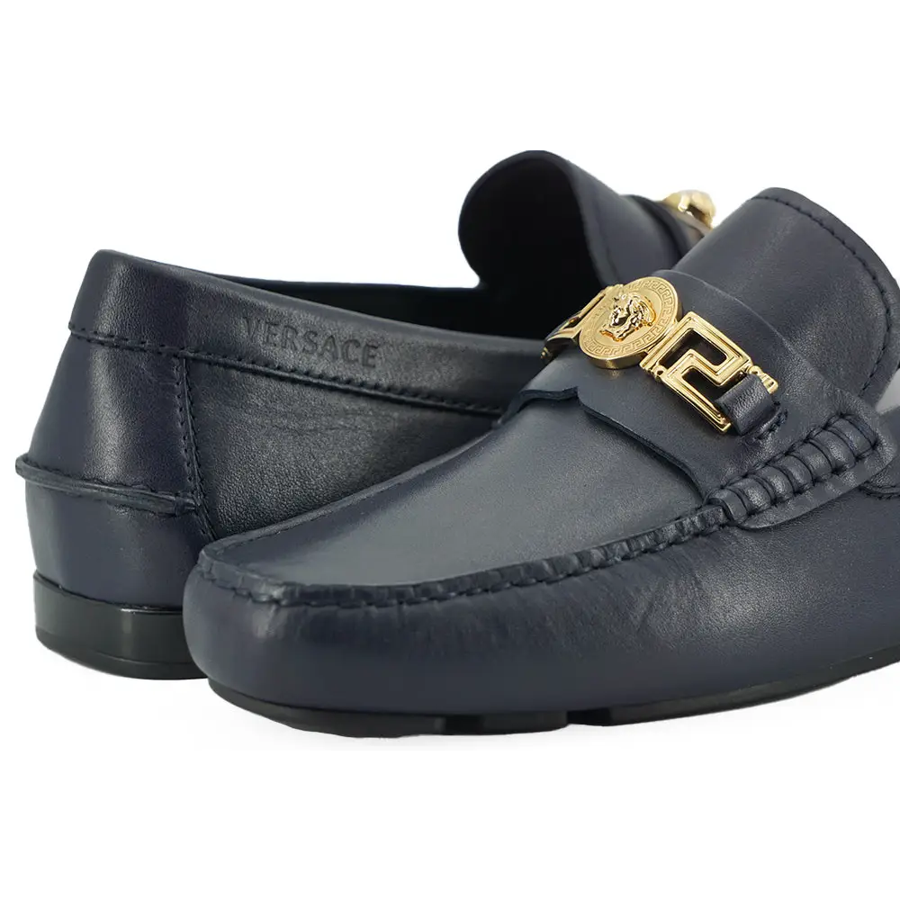 Versace Elegante marineblaue Loafers aus Kalbsleder