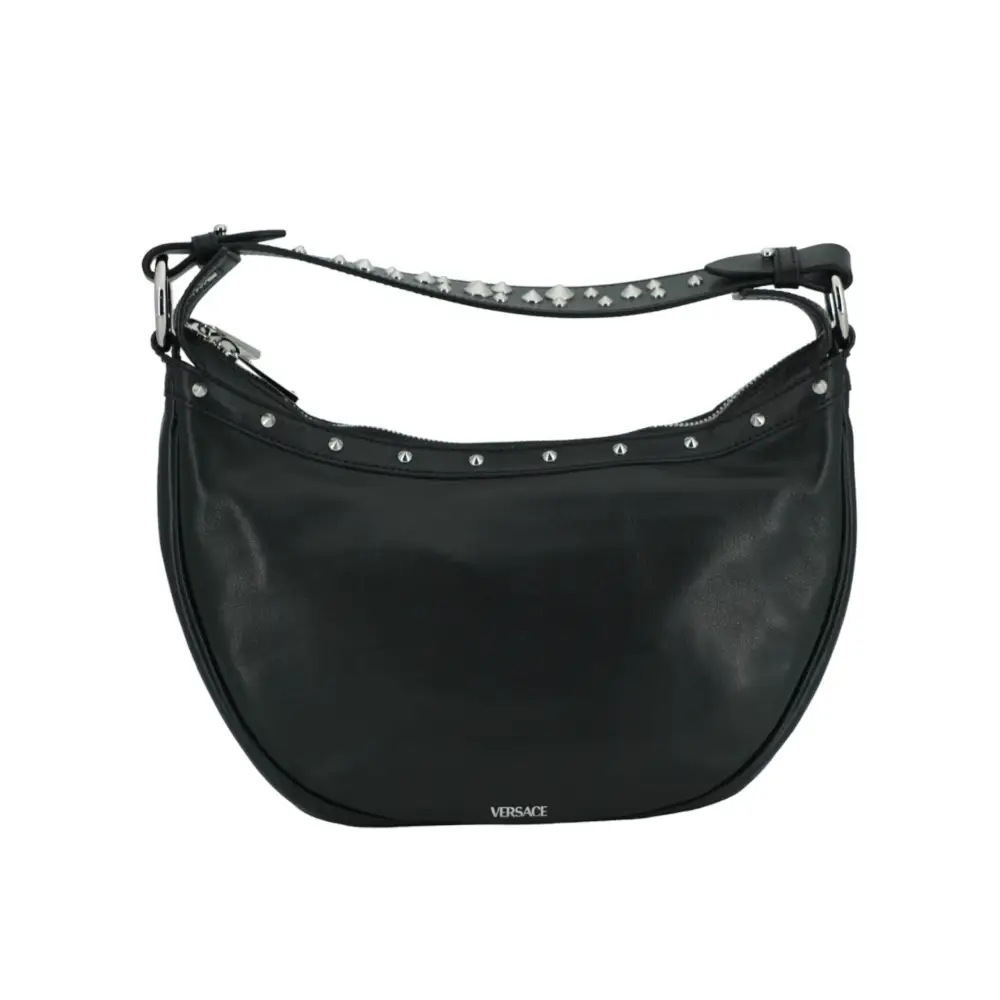 Versace Elegante schwarze Hobo-Umhängetasche aus Leder