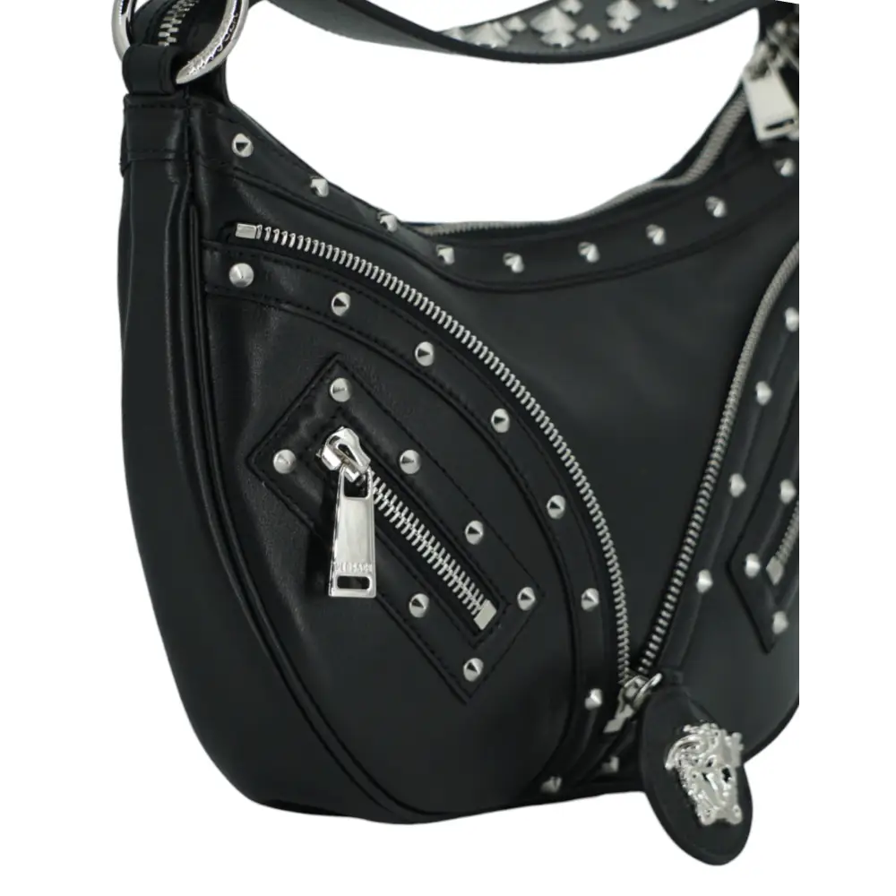 Versace Elegante schwarze Hobo-Umhängetasche aus Leder