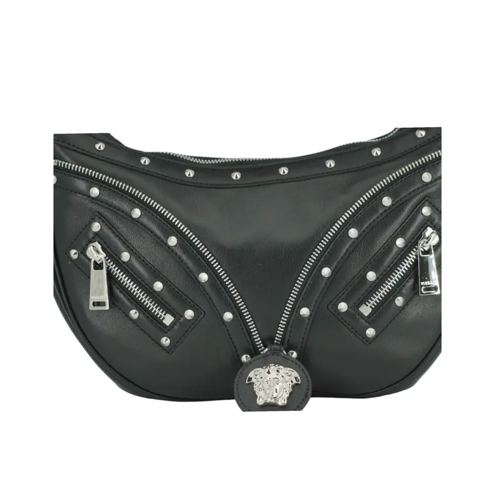 Versace Elegante schwarze Hobo-Umhängetasche aus Leder