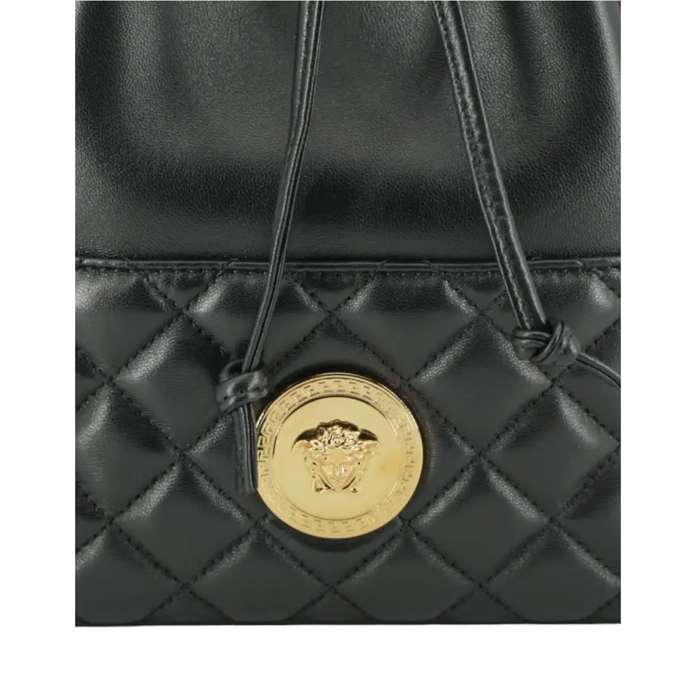 Versace Elegante schwarze Leder Medusa Bucket Umhängetasche