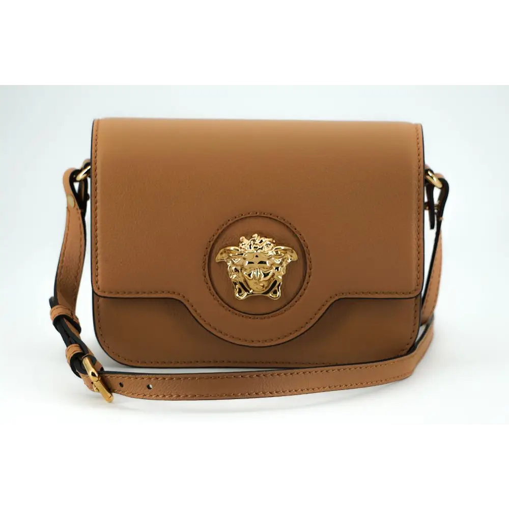 Versace Elegante Umhängetasche aus Kalbsleder in Braun