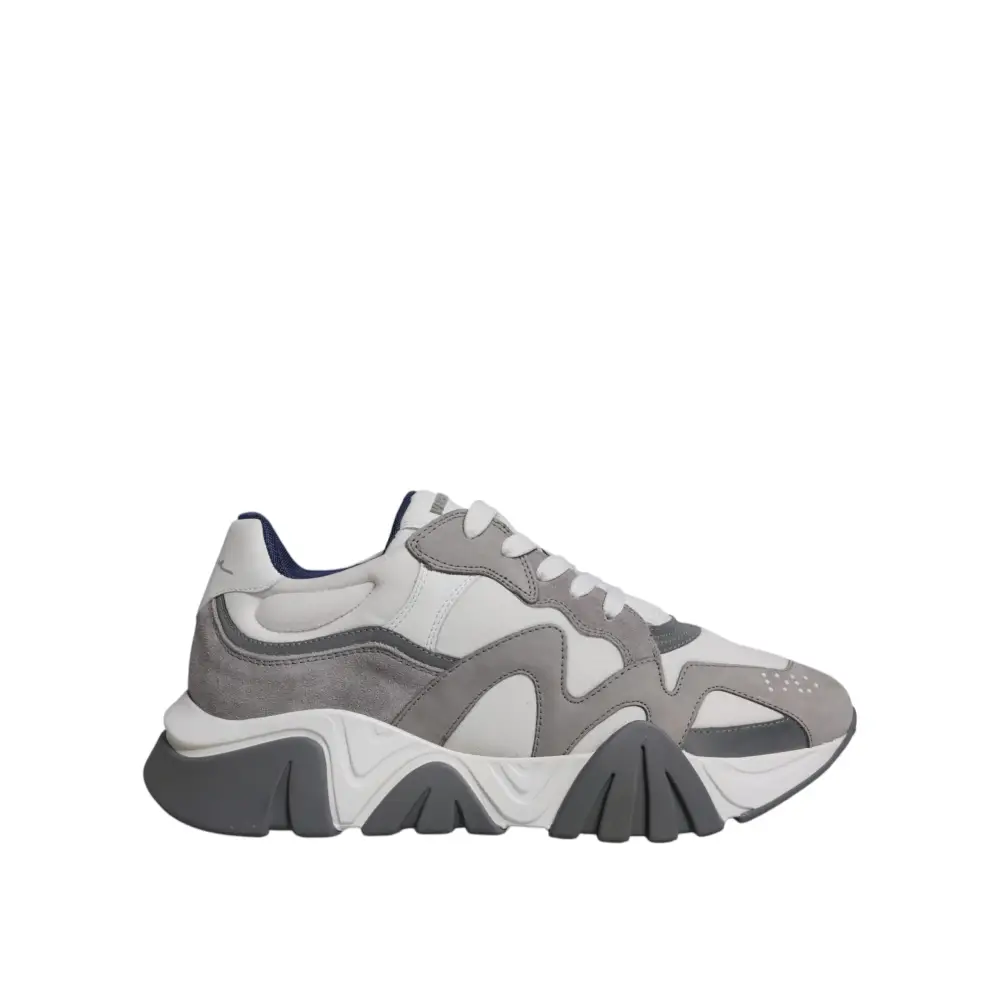 Versace Grau Leder Neopren Chunky Low Top Squalo Turnschuhe Schuhe