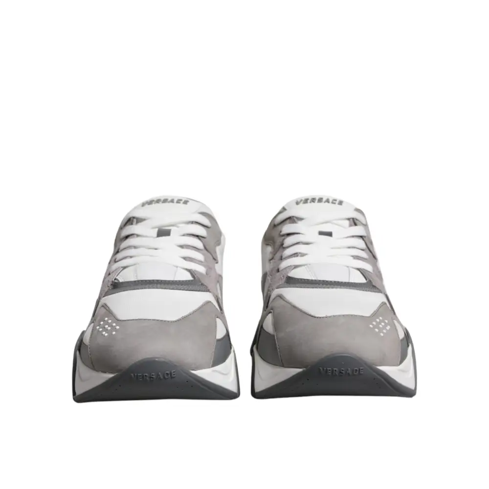 Versace Grau Leder Neopren Chunky Low Top Squalo Turnschuhe Schuhe