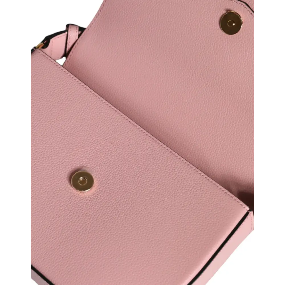 Versace Pink Grainy Calf Leather Logo Crossbody Shoulder Bag