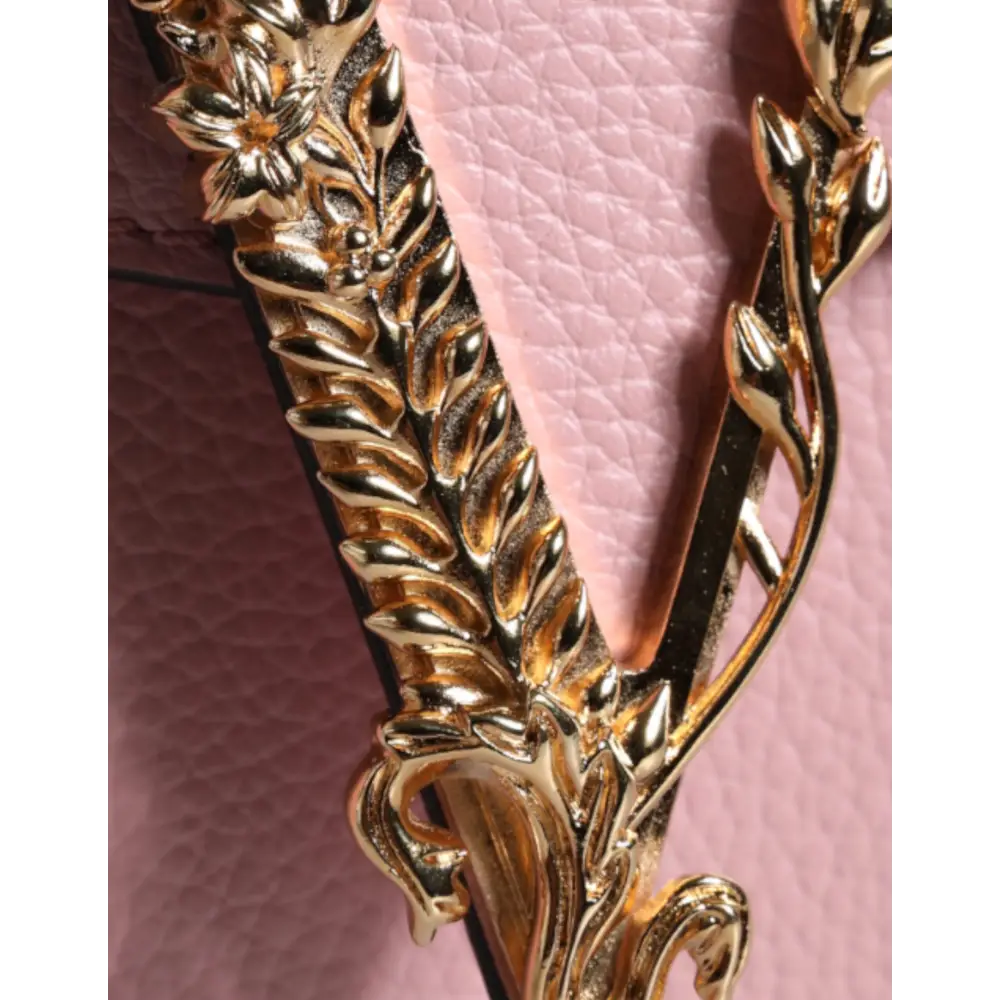 Versace Pink Grainy Calf Leather Logo Crossbody Shoulder Bag