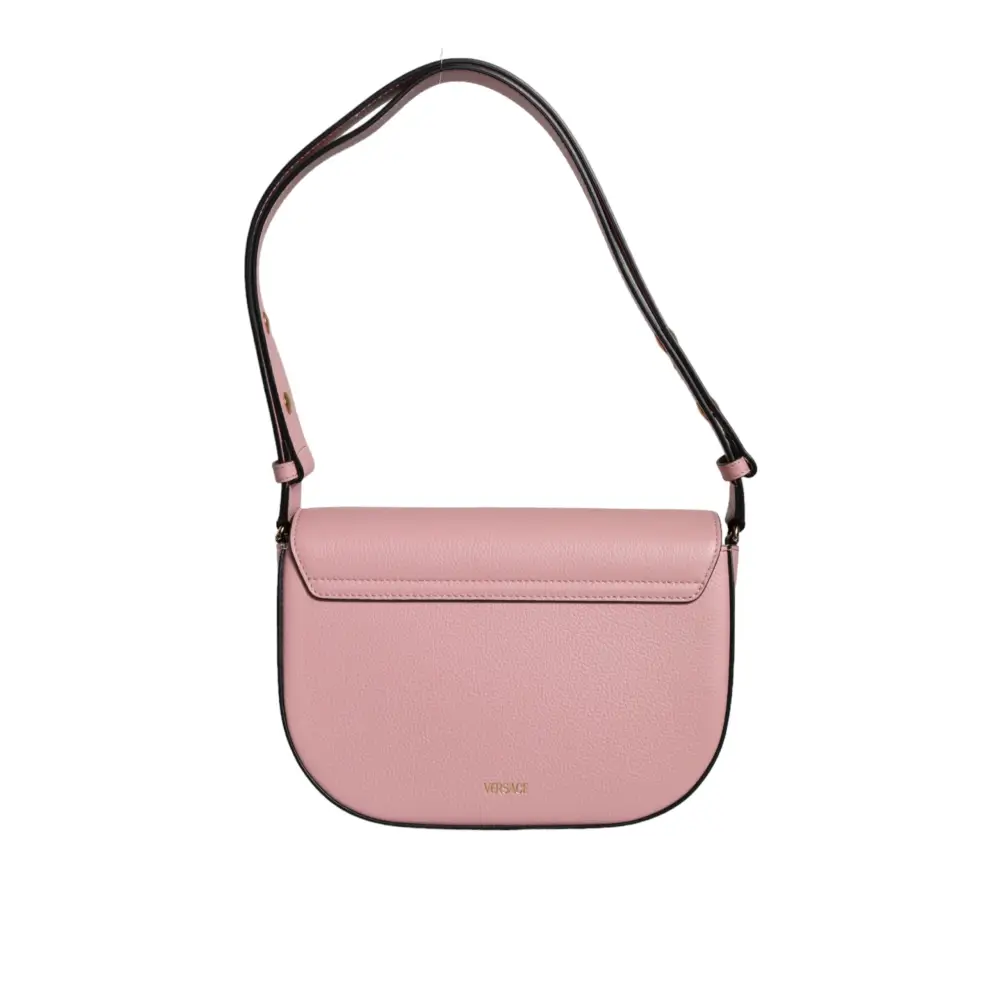Versace Pink Grainy Calf Leather Logo Crossbody Shoulder Bag