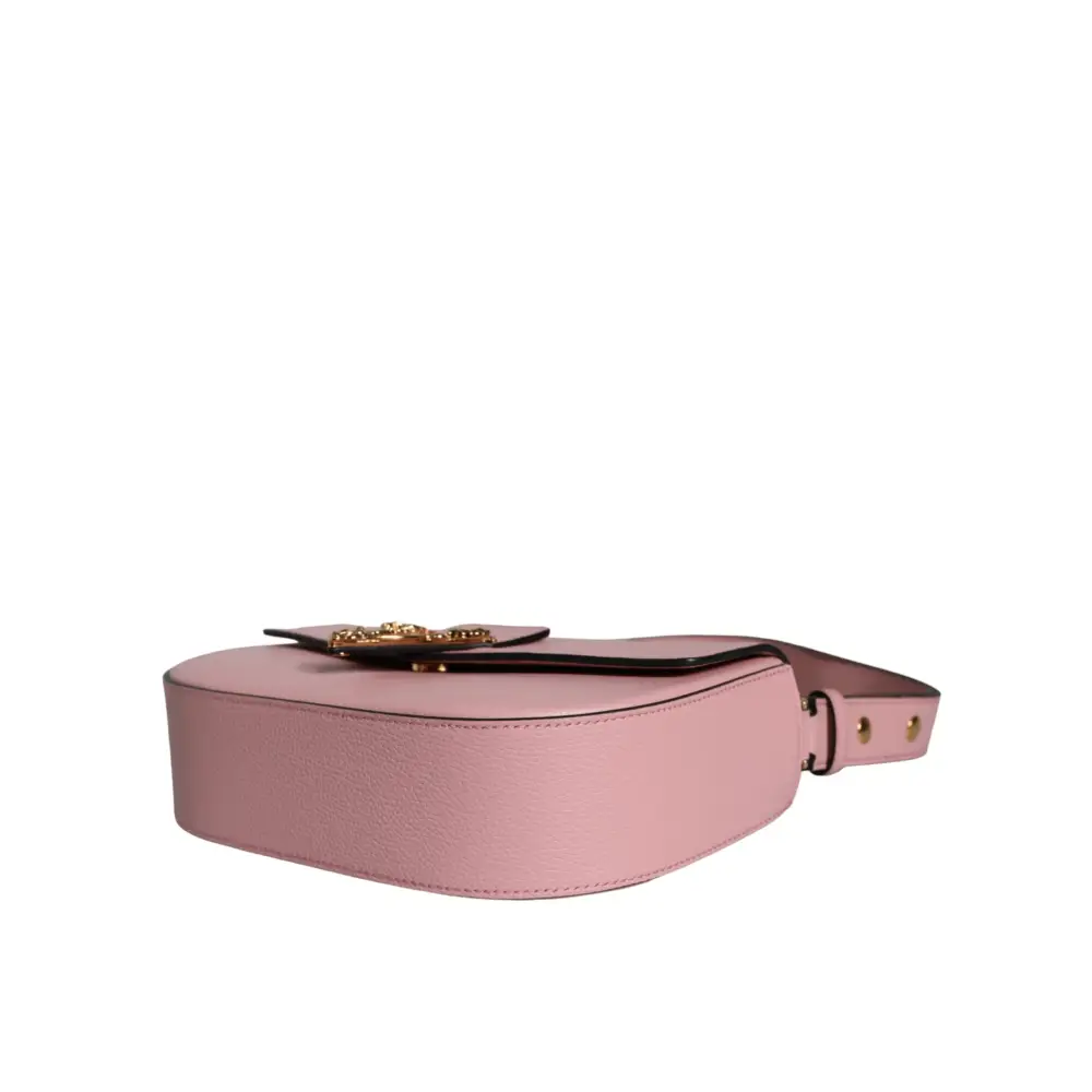 Versace Pink Grainy Calf Leather Logo Crossbody Shoulder Bag