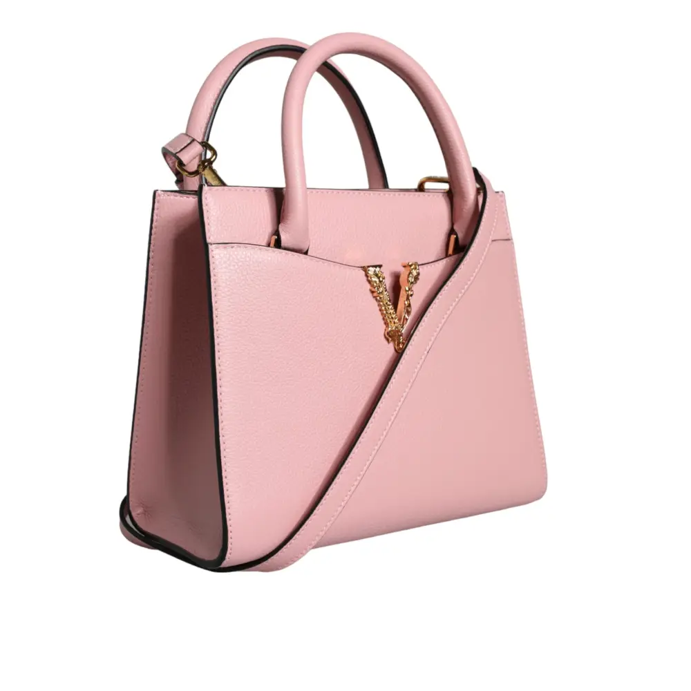 Versace Pinke Crossbody-Tasche mit kleinem Griff aus genarbtem Kalbsleder