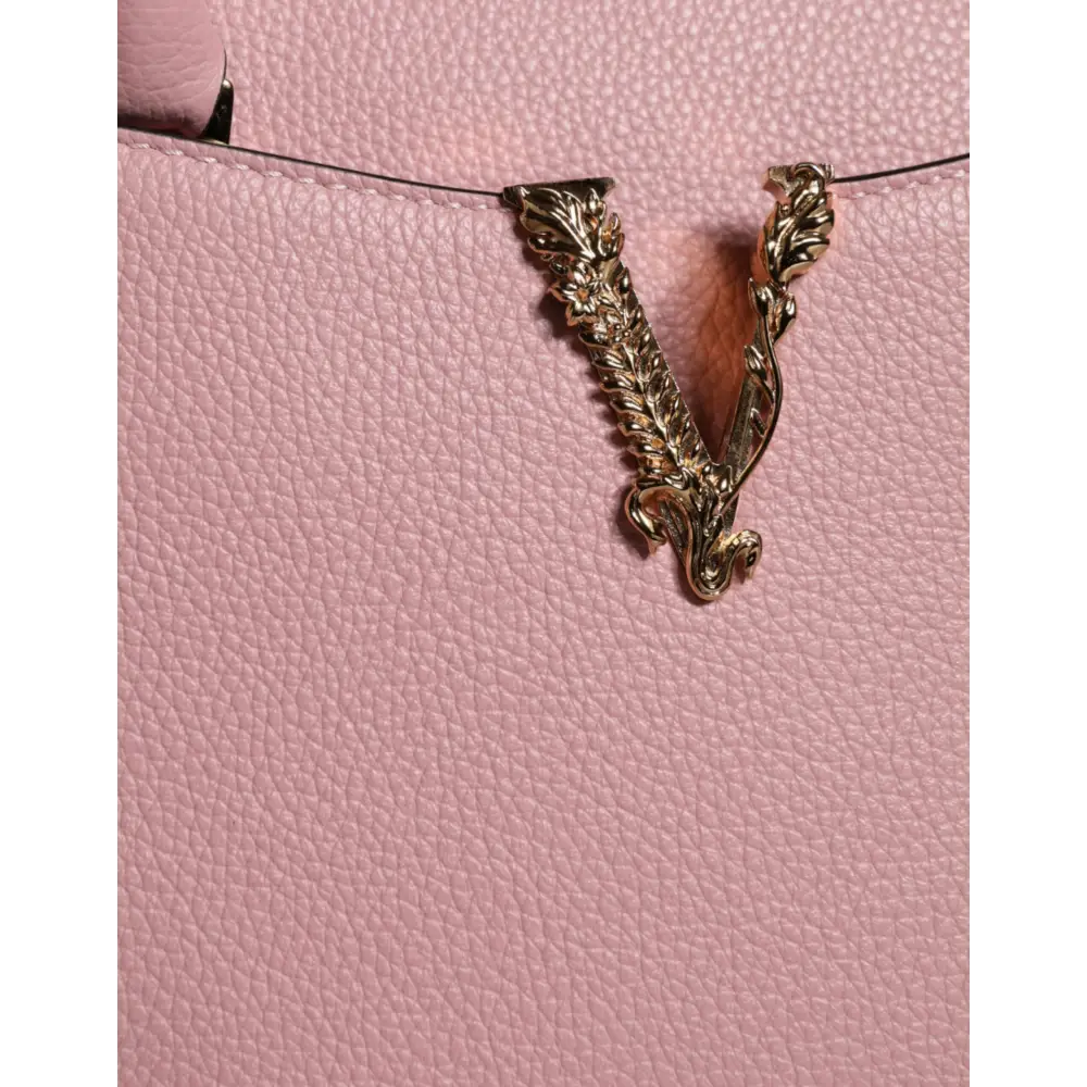 Versace Pinke Crossbody-Tasche mit kleinem Griff aus genarbtem Kalbsleder