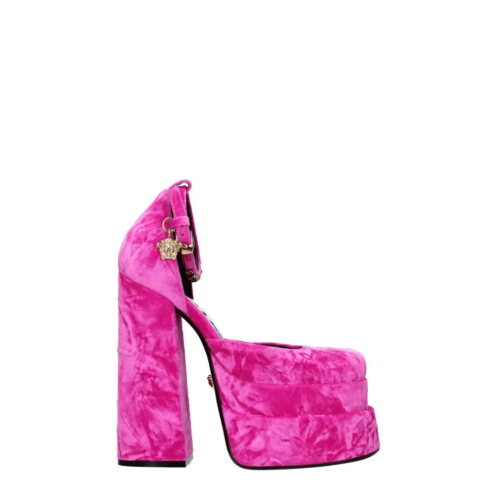 Versace Rosa Samt-Plateausandalen