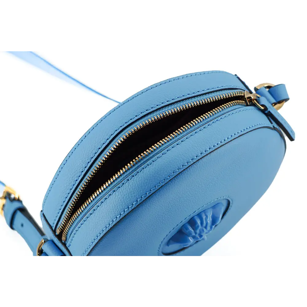Versace Schicke runde Umhängetasche aus blauem Leder