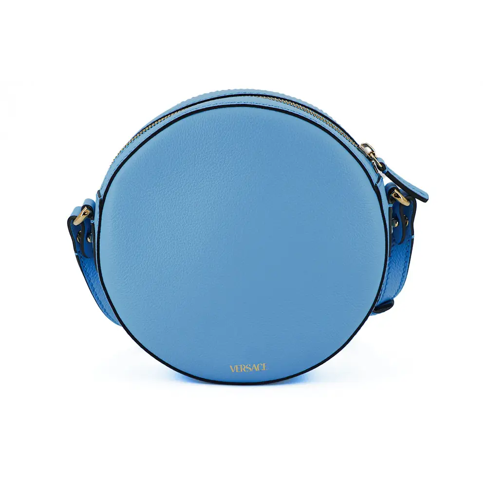 Versace Schicke runde Umhängetasche aus blauem Leder
