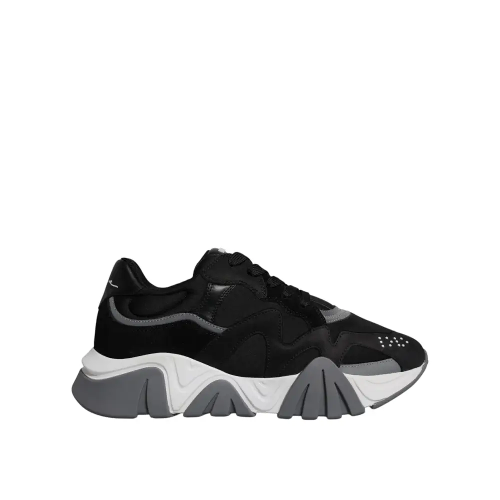 Versace Schwarz Leder Neopren Chunky Low Top Turnschuhe Squalo Schuhe