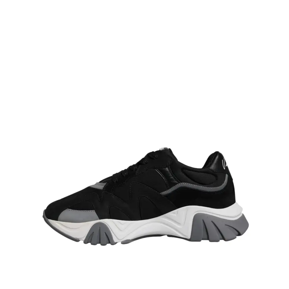 Versace Schwarz Leder Neopren Chunky Low Top Turnschuhe Squalo Schuhe