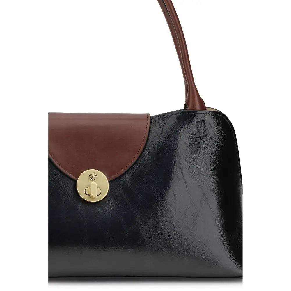 Versace Schwarze Bos Taurus Kalbsleder Schultertasche