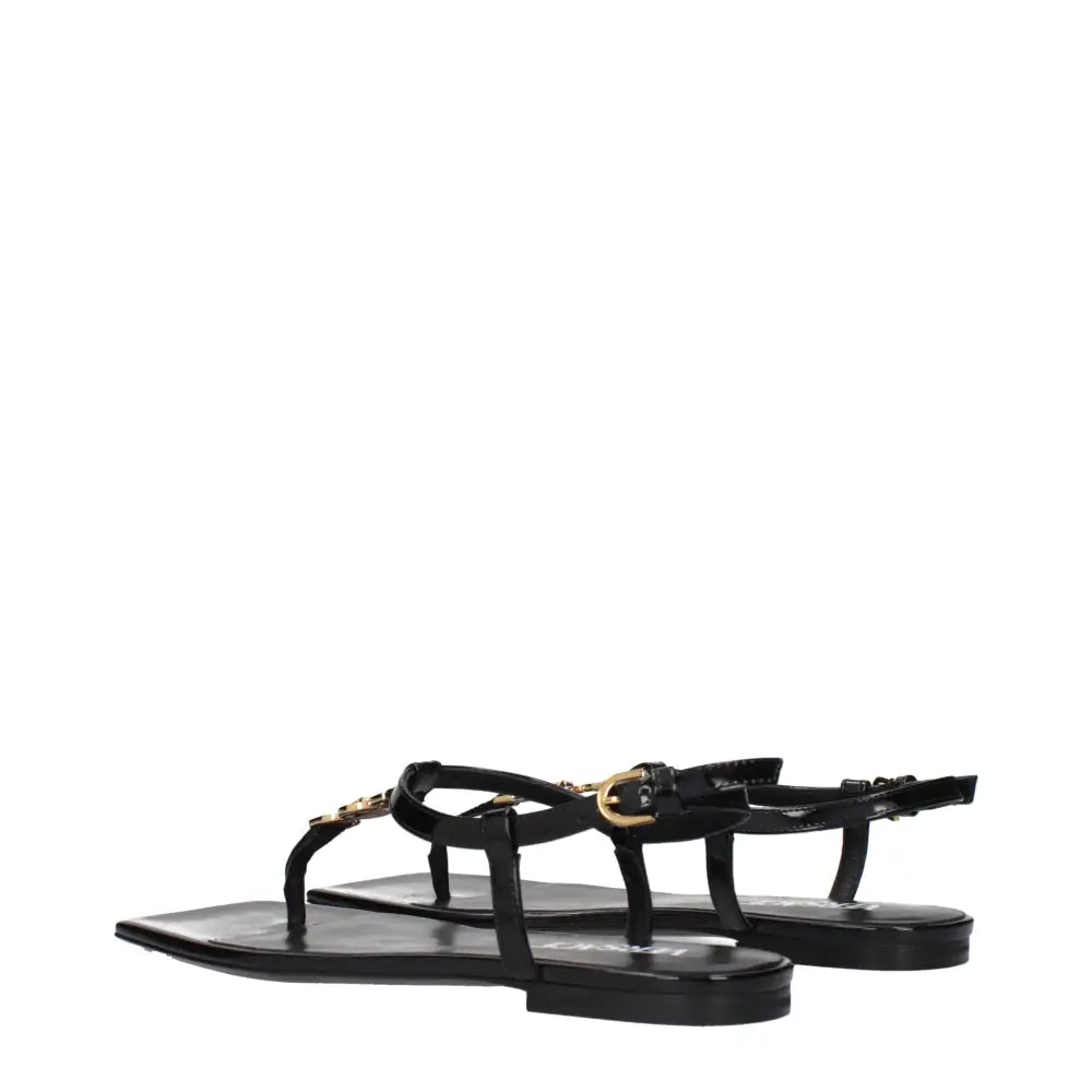 Versace Schwarze Flip-Flop-Sandalen aus Leder - EU38/US8