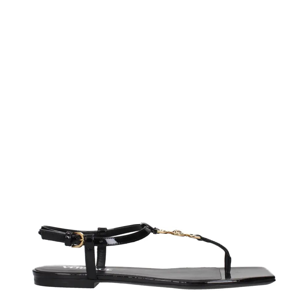 Versace Schwarze Flip-Flop-Sandalen aus Leder - EU38/US8