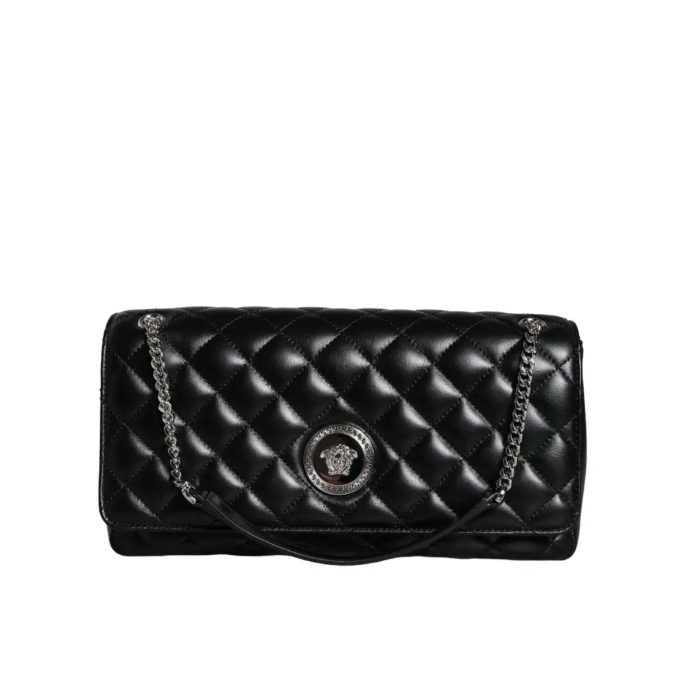 Versace Schwarze gesteppte Lammleder Crossbody Umhängetasche