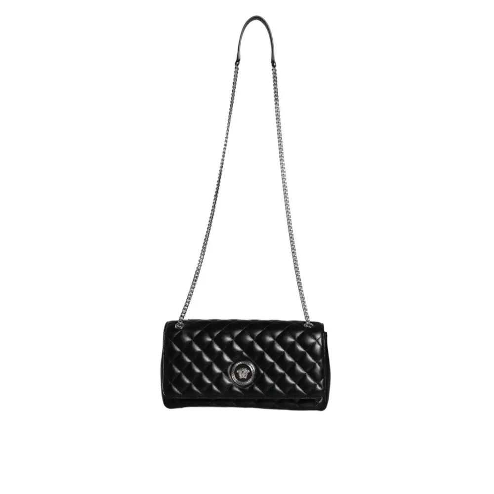 Versace Schwarze gesteppte Lammleder Crossbody Umhängetasche