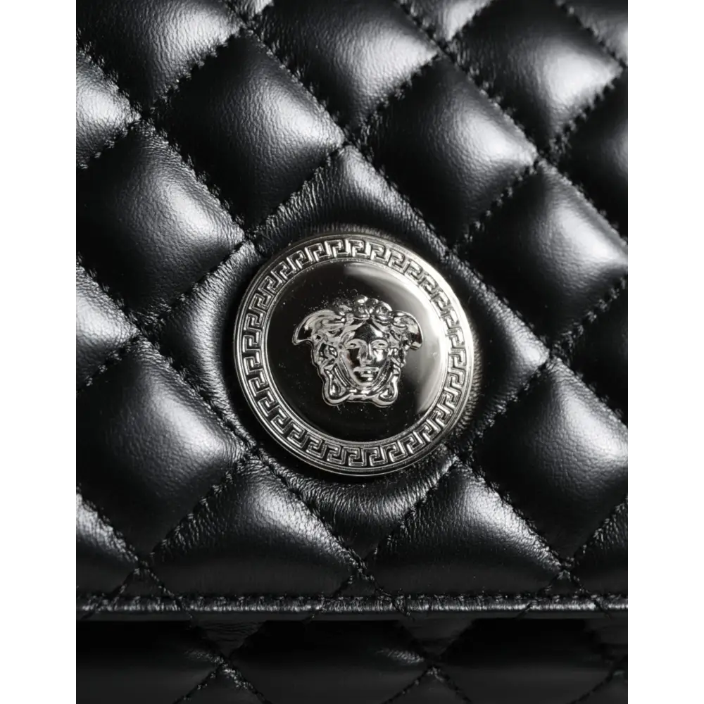 Versace Schwarze gesteppte Lammleder Crossbody Umhängetasche