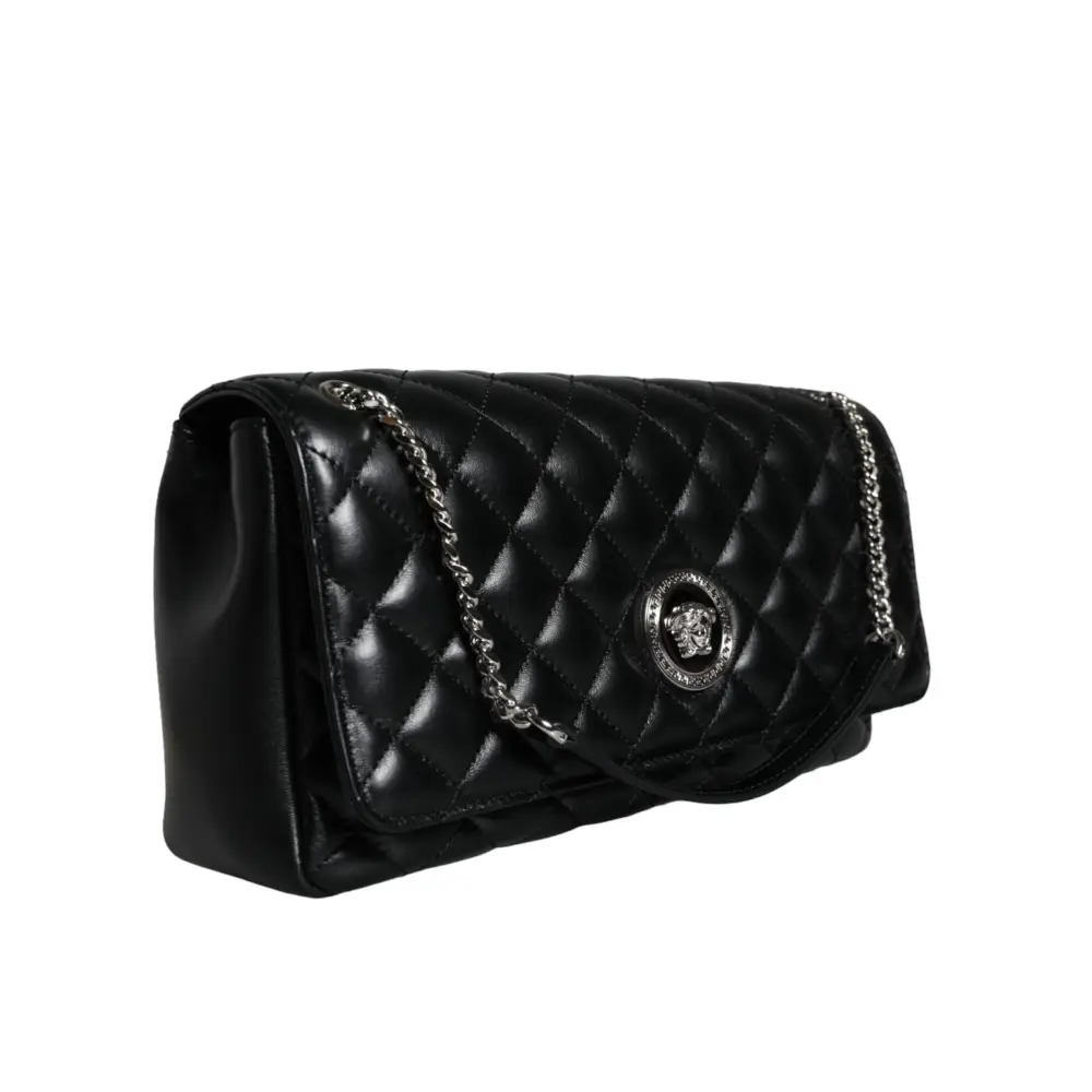 Versace Schwarze gesteppte Lammleder Crossbody Umhängetasche