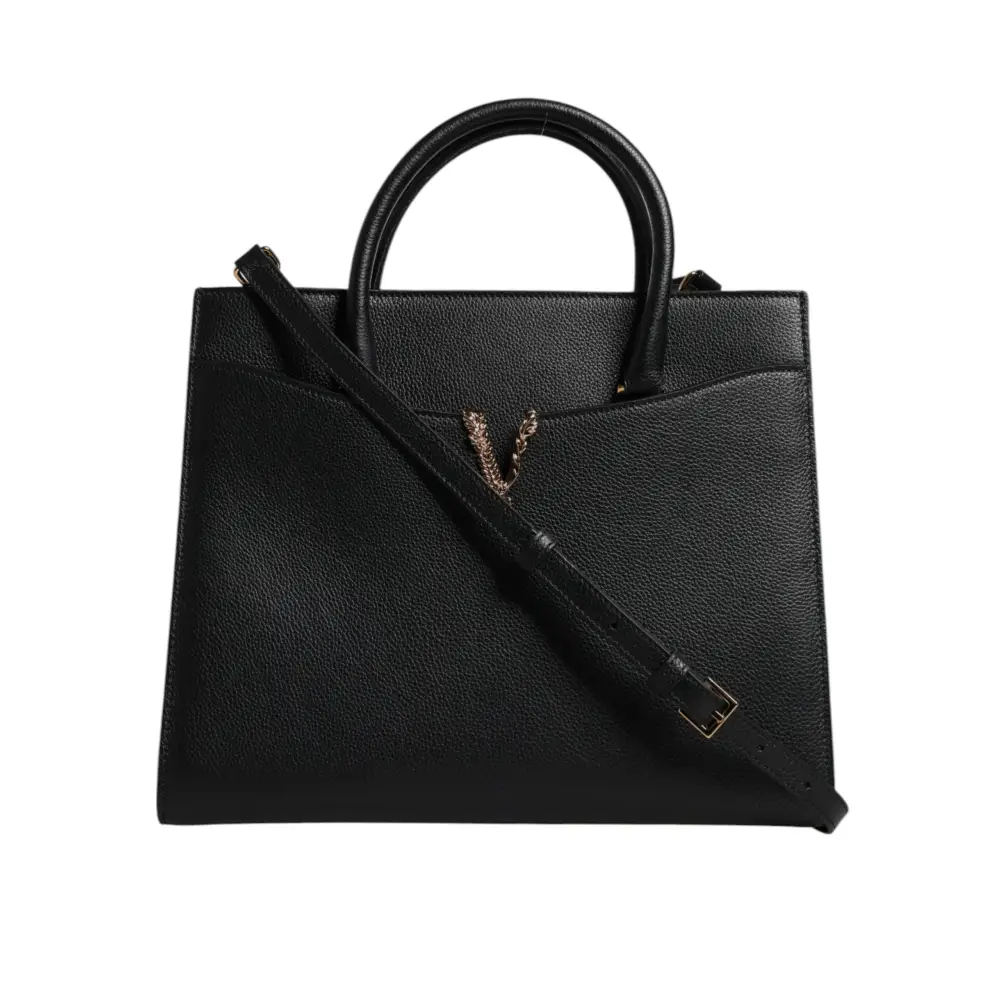 Versace Schwarze große Leder-Umhängetasche mit Schultergriff