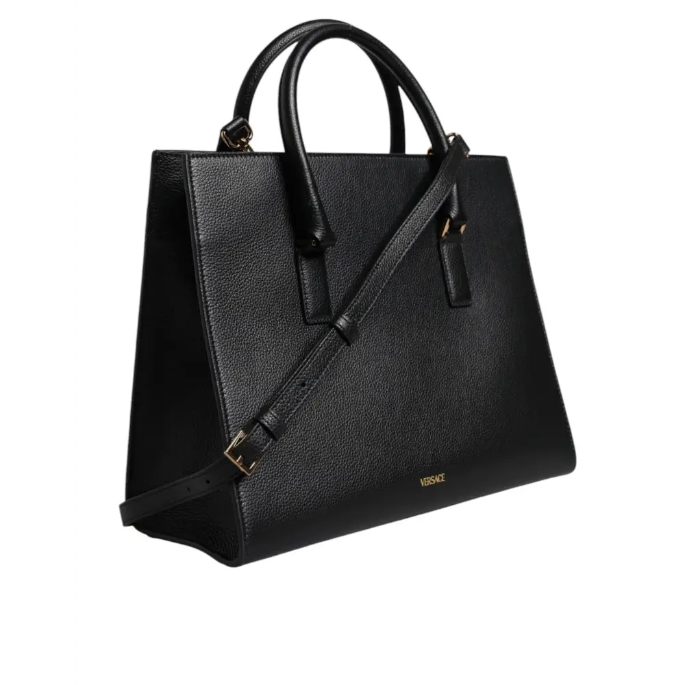 Versace Schwarze große Leder-Umhängetasche mit Schultergriff
