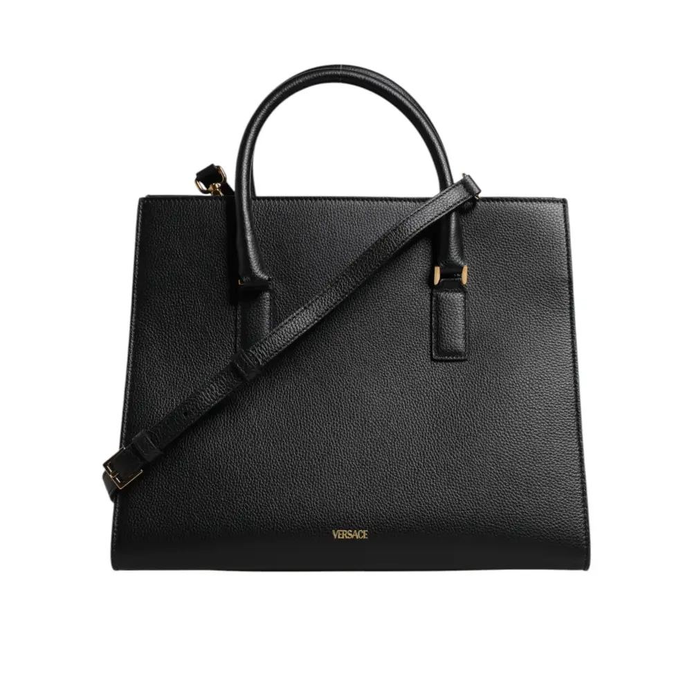 Versace Schwarze große Leder-Umhängetasche mit Schultergriff
